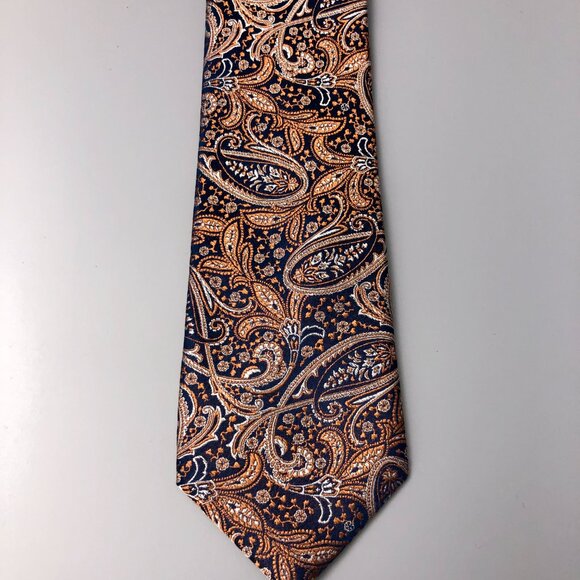 BNWT Joseph Abboud 100% Silk Orange and Navy Neck Tie - Picture 2 of 6